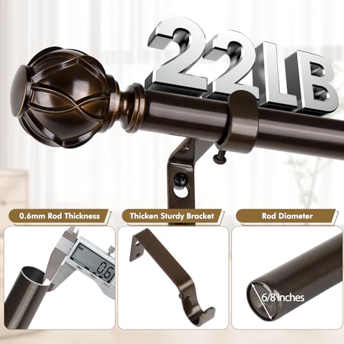 Bronze Curtain Rods 2 Pack, HOTOZON Curtain Rods for window 32 to 58 Inch, New Splicing Window Rod for Windows, 3/4 Inch Single Drapery Rod with Netted Finials