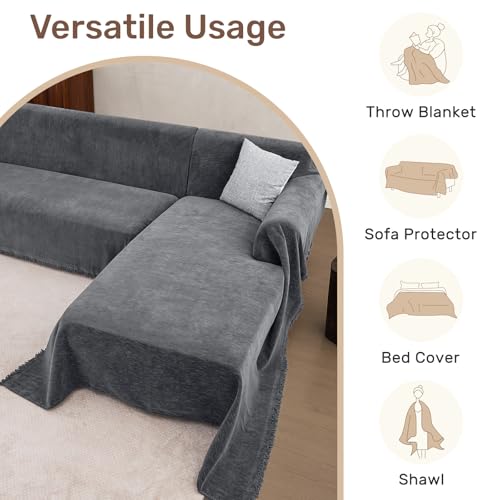 Sectional Couch Covers, 2 Pieces Washable L Shaped Couch Covers Sofa Blanket for Dogs Pet Friendly Sectional Sofa Slipcovers Furniture Covers,71"x 110"+ 71"x 118",(X-Large,Dark Gray)