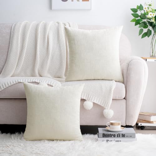 HWY 50 Throw Pillow Cover 20x20 Inch Soft Chenille Cream White Pack of 2