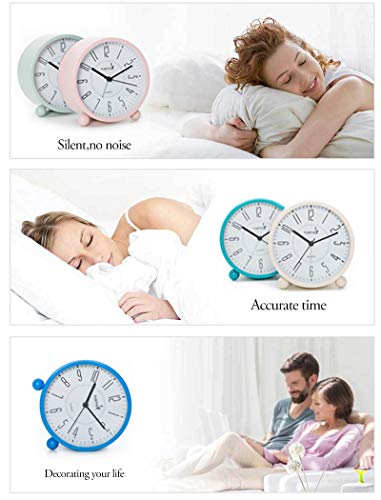 FLOITTUY Super Silent Metal Alarm Clock,Beep Wake Round Alarm Clock with Night Light,Battery Operated,Easy Set,Simple & Retro for Desk, Bedroom and Home Decoration(Creamy White)