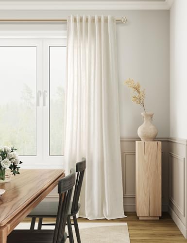 Guken Natural Cream Linen Curtains 84 inches Long for Living Room Bedroom 1 Panel Back Tab Privacy Semi Sheer Boho Farmhouse Light Filtering Window Curtain 84 Inch Length Ivory Off White Linen Drape