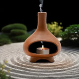 Palo Santo Holder Handmade Ceramics Incense Burner Chimney Dish Smudge Bowl for Palo Santo Sticks Sage Bundles with Brush(Brown)