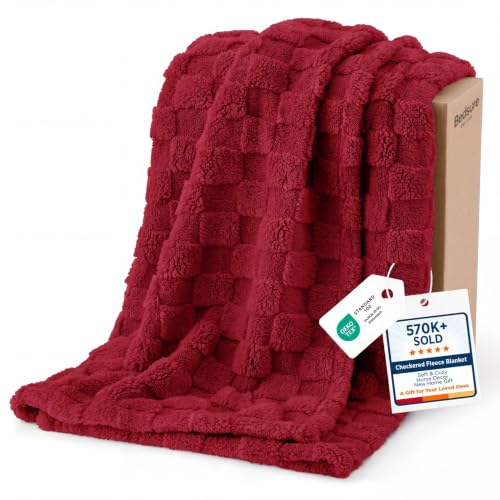 Bedsure Checkered Soft Cozy Twin XL Blanket for Bed, Red, 66"×90"