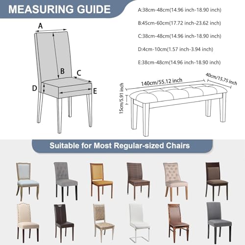 Eco-Ancheng Chair Cover Dining Chair Covers Set of 5 with Bench Chair Cover Parsons Chair Slipcover Jacquard Bench Slipcover Removable Kitchen Chair Protector for Dining Room Hotel Restaurant,16