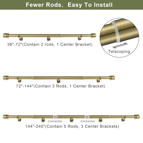 1 1/8 Inch Diameter Curtain Rods 144 to 240 Inches(12-20ft), Telescoping Heavy Duty Large Drapery Rod with Adjustable Aluminum Alloy Bracket, Solid End Caps for Windows Decoration, Antique Bronze