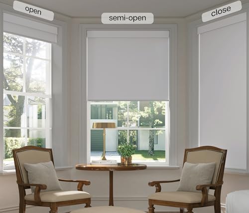 LazBlinds No Drill Blackout Roller Shades, 35" W x 72" H, White | Cordless, Thermal Insulated Fabric, UV Protection, For Indoor Windows, For Home and Office