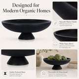 QIANLING Large Black Decorative Bowl, Modern Resin Pedestal Fruit Bowl, Matte Footed Centerpiece for Kitchen Counter, Coffee Table, Entryway Key Catch All, Home Decor