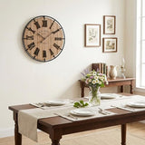 EMAX HOME Inch Modern Farmhouse Wall Clock, Warm Wood-Tone Dial with Black Metal Outer Ring, Silent Non-Ticking Quartz Mechanism, Raised Roman Numerals for Bedroom, Nursery, or Living Room Wall Art
