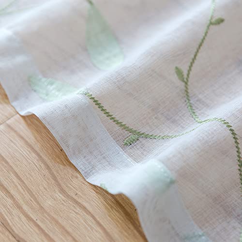 Lazzzy Embroidered Sheer Curtains Floral Leaf White Sheer Curtain for Bedroom Living Room Kitchen Rustic Voile Drapes Privacy Window Treatment Set of 2 Panels 96 Inches Long Grommet Top Green on White