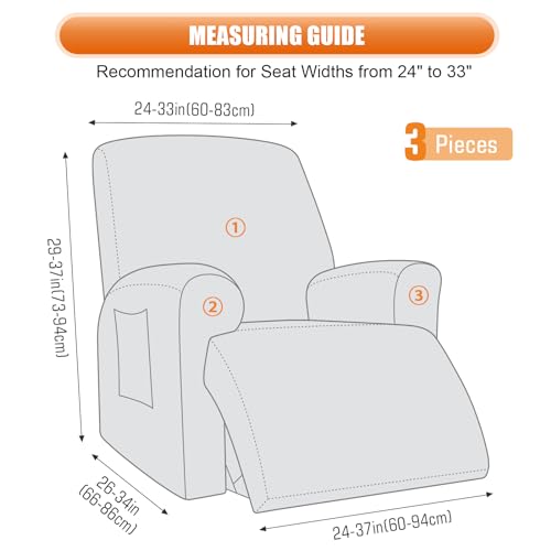 VANSOFY Recliner Chair Cover, 3-Pieces Stretch Recliner Covers for Recliner Chair Soft Reclining Chair Slipcover Furniture Protector for Dogs Cats(Dark Gray)
