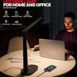 Honeywell LED Desk Lamp for Home Office, Eye-Caring Dimmable Reading Light with 4 Color Modes, Touch Control, USB-A & USB-C Charging Ports, Adjustable Head, Timer for Bedroom & Small Desks