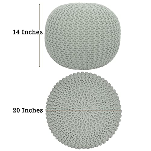 COTTON CRAFT Round Ash Grey Pouf - Hand Knitted Braided Cord Dori Ottoman
