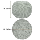 COTTON CRAFT Round Ash Grey Pouf - Hand Knitted Braided Cord Dori Ottoman