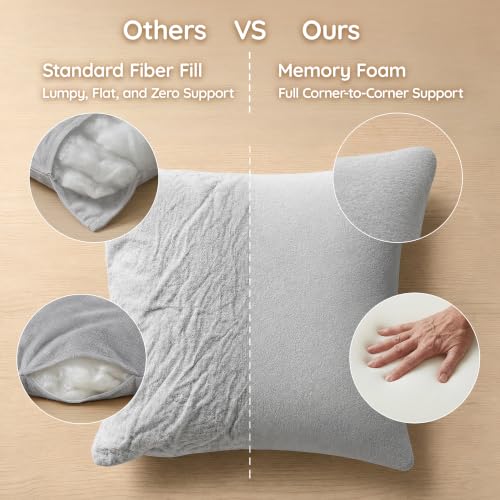 AM AEROMAX 22x22 Memory Foam Throw Pillow Inserts, 2 Pack, Square, Gray