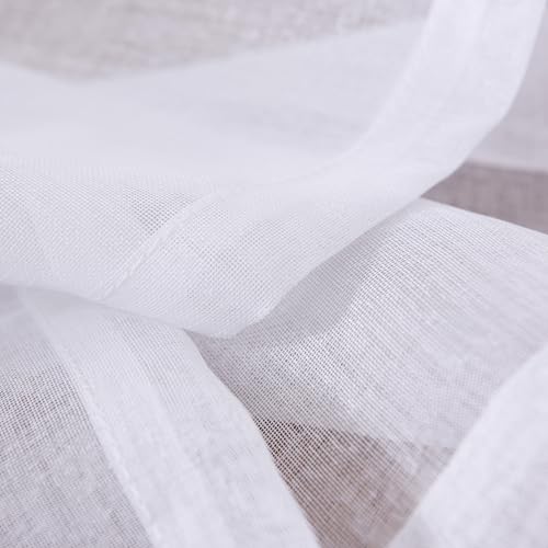 MYSTIC-HOME Sheer Curtains White 95 Inches Long, Window Treatments Rod Pocket Drapes for Living Room, Bedroom, Semi Crinkle Voile Curtain Panels for Yard, Patio, Villa, Parlor, Set of 2, 52"Wx95"L