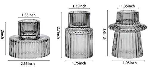Vixdonos Taper Glass Candlestick Holders Tealight Candle Holders for Table Centerpieces, Wedding Decor and Dinner Party (3 Pcs, Gray)