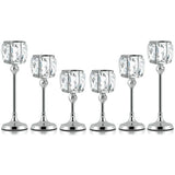Crystal Tealight Candle Holders Set of 6 (9''/11''/13'') - Elegant Metal & Glass Centerpieces for Stunning Home Decor (Silver)