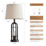 Black Table Lamps for Living Room Set of 2 - Farmhouse Lamps for Night Stands with USB A+C, Bedside Lamps for Bedroom, 24'' Industrial Lamp for Living Room End Tables