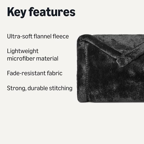 Amazon Basics Soft Fleece Throw Blanket, Cozy Microfiber, Feels Comfortable on Skin, Fade-Resistant, Warm for Couch & Sofa, 50 x 60 Inches, Black