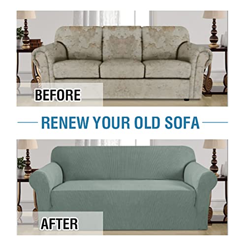 1 Piece Non-Slip Stretch Loveseat Slipcover Sofa Cover,Spandex Jacquard Sofa Cover for Loveseat with Elastic Bottom for Living Room,Green,4 Seater(235-300cm/92-118inch)