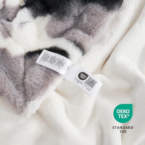 Cozy Bliss Cow Print Faux Fur Throw Blanket, Animal Printed Blankets Super Soft Warm Thick Fluffy Throws Home Decor for Couch Bed Sofa Women (Black&Grey Cow, 50x60 Inches)