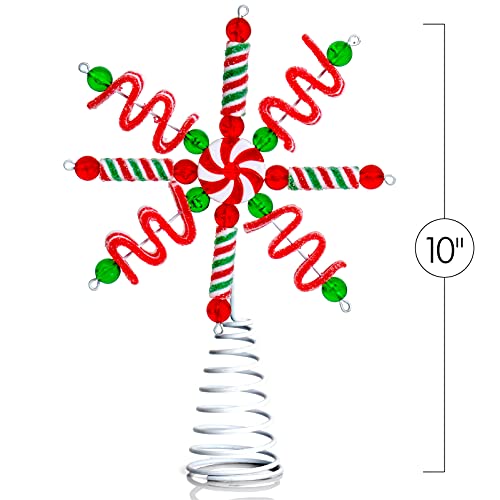 Ornativity Candy Snowflake Tree Topper - Peppermint Candy Cane Sour Belt Jelly Licorice Star Snowflakes Christmas Tree Top Decorations Xmas Holiday Toppers Decor 10"