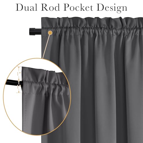 PONY DANCE Blackout Door Window Curtains, Dual Rod Pocket Grey Drape for Front Glass French Door, Privacy Thermal Insulated Room Darkening Curtain for Sidelight Window, W 25 x L 72 inch, 1 Panel