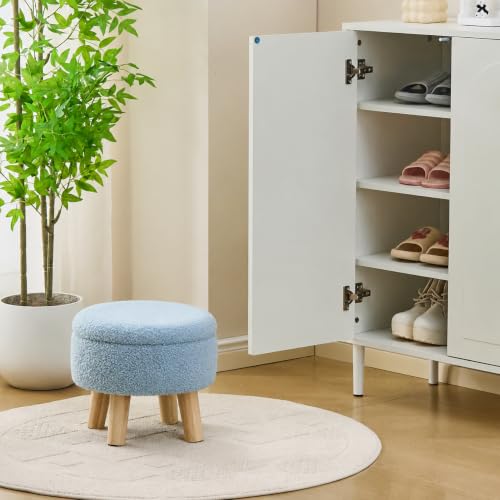 Wimarsbon Round Storage Ottoman,Footstool with Padded Seat and Wood Legs