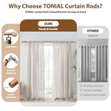 Wood Curtain Rods for Windows 66 to 120 Inches, TONIAL 1'' Adjustable 32-120 Inch Long Drapery Rod with Wood Grain Leaf Pattern Finials, Boho Decorative Style for Living Room, Bedroom, Outdoor, Brown