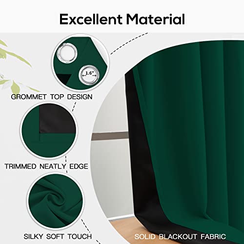 Yakamok 100% Blackout Curtains for Bedroom 84 Inch Length, Emerald Green Total Light Blocking Drapes with Black Backing, Thermal Insulated Solid Grommet Panels for Living Room, 52Wx84L, 2 Panels