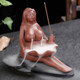 Red Ceramic Maid Backflow Incense Burner, Waterfall Incense Holders Home Decor Ornament
