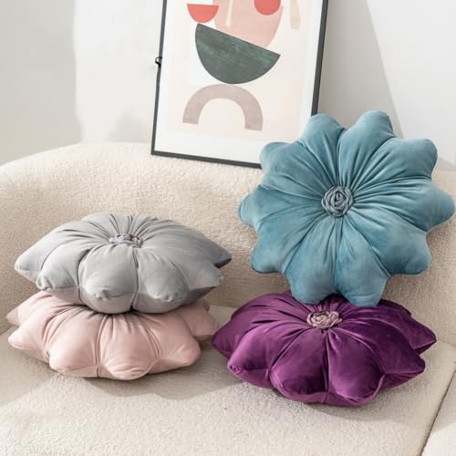 Flower Pillow Cushion Round Decorative Throw Pillow 15.7 Velvet Flower Shaped Pillow for Sofa Couch Vanity Chair Bed