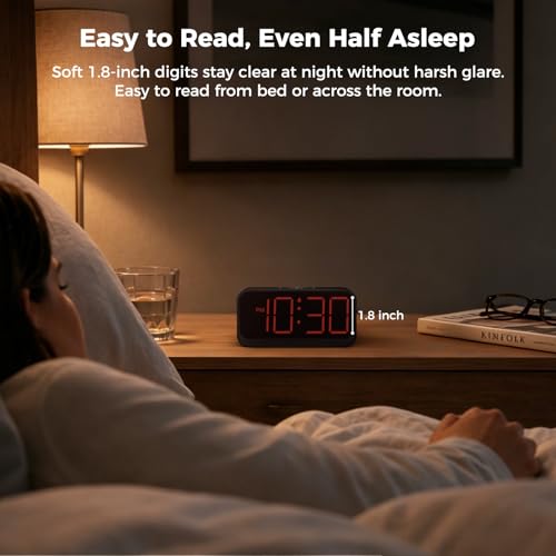 Acedeck Battery Operated Alarm Clock for Bedroom Travel: Cordless Compact Large Display Digital Clock with Auto Dimming - 4 Dimmers Easy to Use for Adults Seniors Red Digits