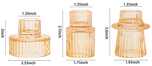 Vixdonos Glass Candlestick Holders Tealight Candle Holders for Table Centerpieces, Wedding Decor and Dinner Party (3 Pcs, Yellow)