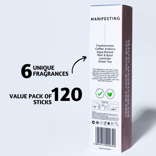 Folkulture Incense Sticks (120 Sticks) | Set of 6 Premium Incense For Manifesting, Aromatherapy, Gifts | No Charcoal,Organic, Non Toxic, 45 Mins, Long Burning Frankincense, Coffee, Mint Insence-Sticks