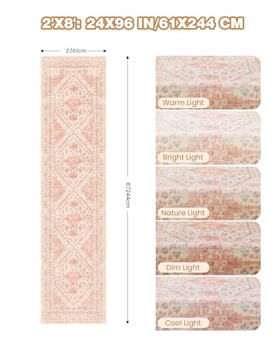 Runner Rug 2x8 Runners for Hallways Non Slip Washable Rugs, Pink