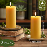 8 Packs Beeswax Candles, 2x5 Inch Natural Beeswax Pillar Candles, 400-Hour Total Long Burn Time, Organic Emergency Candle for Home Decor, Gift Sending, Smokeless & Dripless