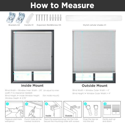 Joydeco Cellular Shades Cordless, 35 Inch Wide Blackout Cellular Blinds for Windows, Waterproof Honeycomb Blinds White Window Coverings for Bedroom, Living Room, Office, Kitchen (35" W x 64" H)