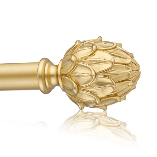 Curtain Rods for Windows 66 to 120 Inches 1 Inch Diameter Adjustable Drapery Rod Decorative Single Window Curtain Rods with Classic Finials, Gold