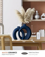 Blue Vase Set of 2 - Donut Navy Vases Home Decor, Modern Coastal Decor - Decorative Vase, Ceramic Decorations for Living Room Coffee Table Bookshelf Shelf Console Mantle (Matte Navy Blue)