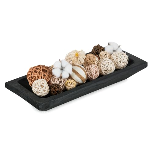 Hanobe Wood Decorative Bowl for Coffee Table Entryway Decor, Rustic Black