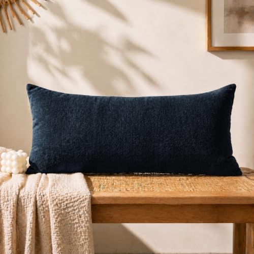 Chenille Lumbar Pillow Covers 14X26 inch Dark Blue