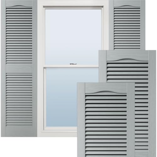 14 1/2"W x 49"H Lifetime Vinyl, TailorMade Cathedral Top Center Mullion, Open Louver Shutters, w/Shutter-Loks (Per Pair), 945 - Platinum