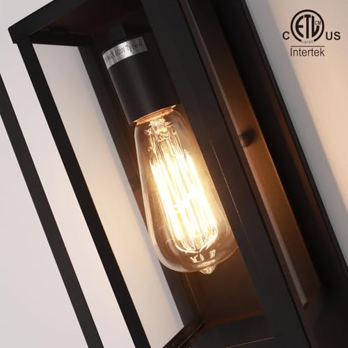 mirrea 14" Classic Outdoor Wall Sconce 1 Light in Matte Black Rectangular Metal Frame and Clear Glass Shade Waterproof Porch Light Patio Light Pack of 2