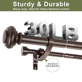 Double Curtain Rods 36 to 72 Inches with Solid Aluminum Alloy Brackets, 1 Inch Adjustable Drapery Rod, Heavy Duty Dual Curtains Rod for Window, Sliding Door, Bedroom Decoration, Matte Brown
