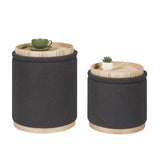 Round Storage Ottoman Set of 2, Dark Grey Boucle Stools with Tray