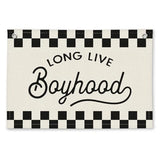 Long Live Boyhood Black and White Checkered Boys Room Decor - Cars Room Decor Linen Banner Wall Hanging Canvas Banner Flag Decor for Toddler Boy Bedroom Nursery Playroom Birthday Party