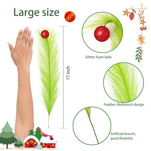 8 Pcs Christmas Tree Topper,17 Inch Christmas Tree Decorations,Red Green Christmas Tree Picks Ornaments for Tree Decorations