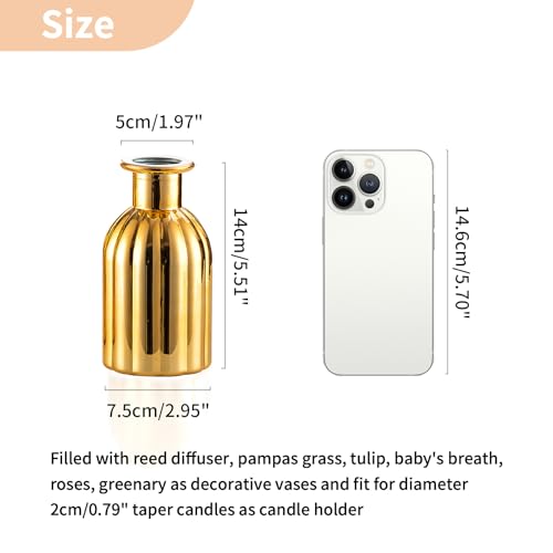 NUPTIO Bud Vases Small Gold: 12 Pcs Glass Vase Set in Bulk for Flowers - Mini Vintage Flower Bottle Single Vases for Wedding Table Centerpieces