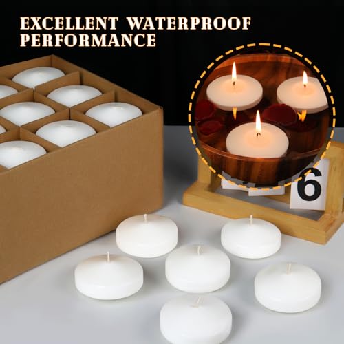 3 inch White Floating Candles, 48 Pack Unscented Floating Candle,8-9 Hours Burning Floating Candles for Centerpieces, 3“ Water Candles for Cylinder Vases, Wedding, Party